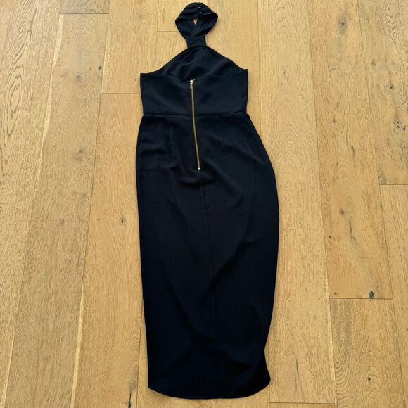 Shona Joy Core Knot Halter Neck Navy Blue Cocktail Midi Party Dress Size 6 Small - Picture 7 of 9